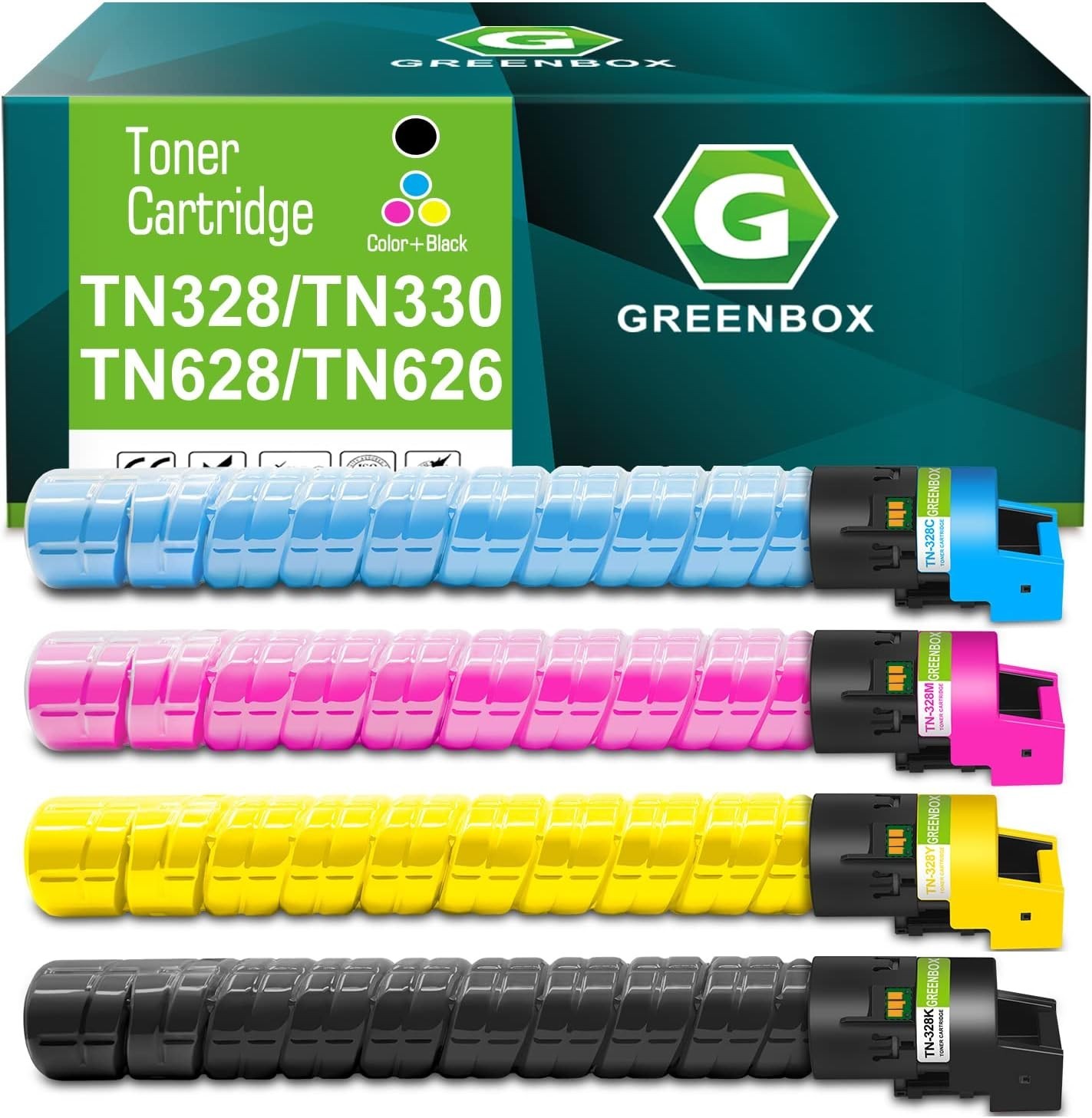 GREENBOX  TN626 TN328 Toner (4 PACK , 28,000 PAGE YIELD) B C M Y new
