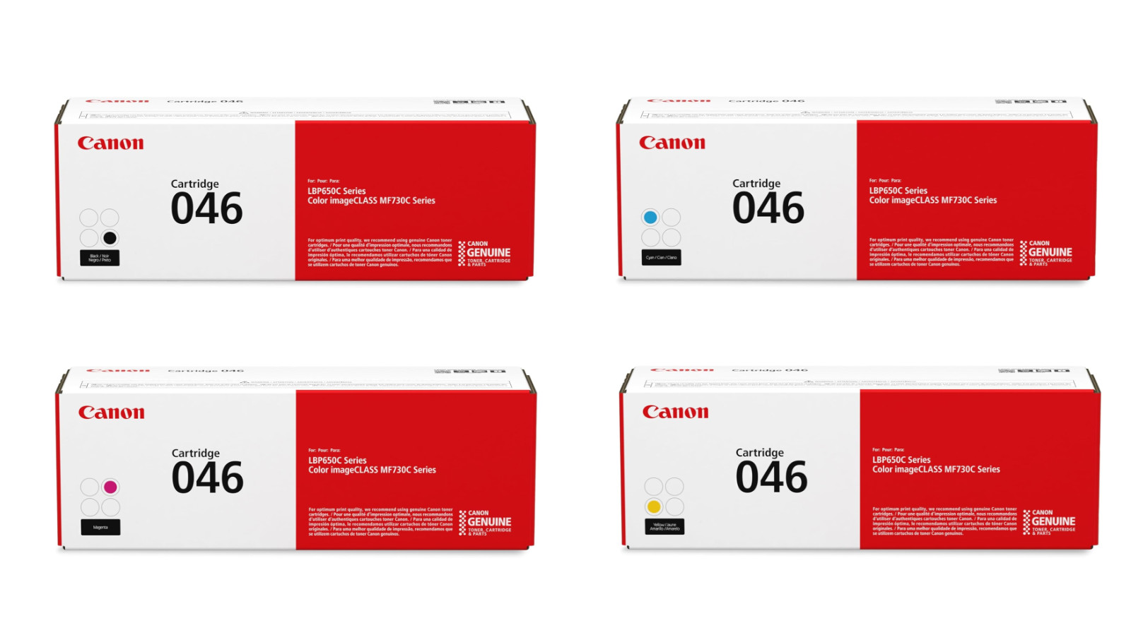 OEM Canon 046 Toner Cartridge 4-Pack black, Cyan, Magenta, Yellow Sealed Box New