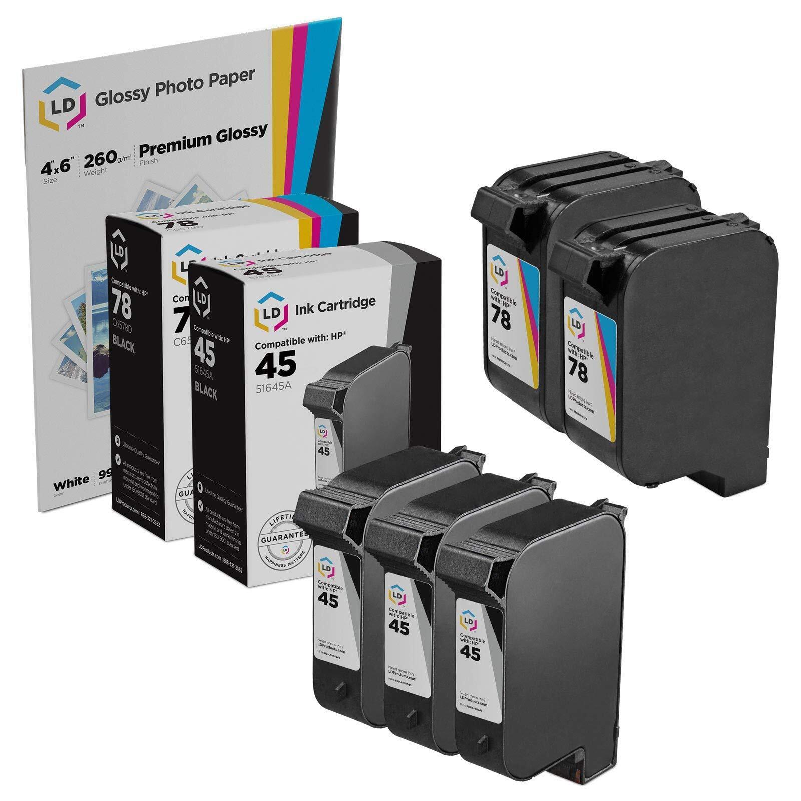 LD Reman Ink Cartridge Replacements 3x HP 45 51645A & 2x HP 78 C6578DN