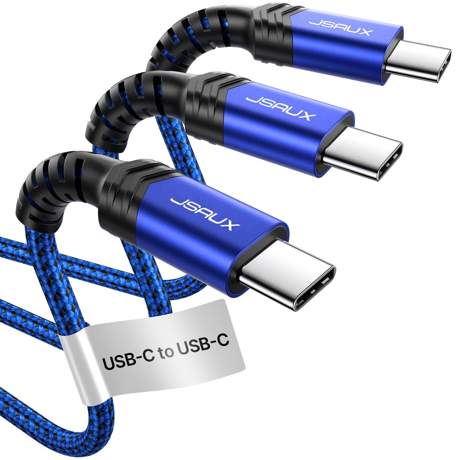 JSAUX 3-Pack USB C to C Cable 100W 10ft+6.6ft+3.3ft, Blue 