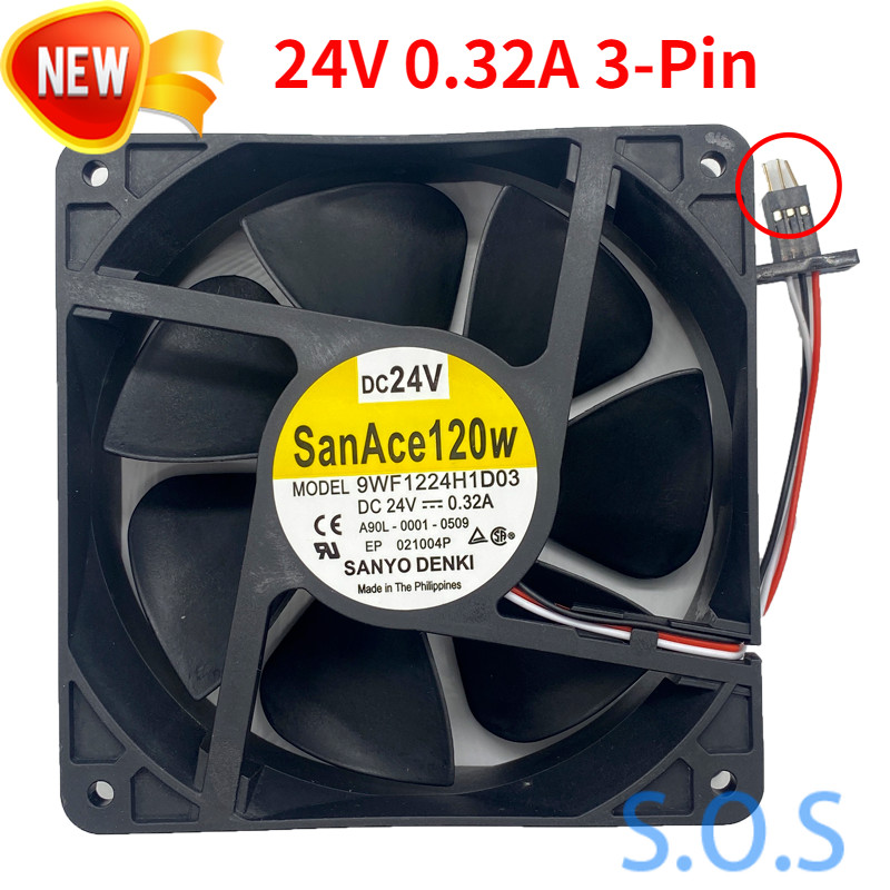 Fan For SANYO DENKI 9WF1224H1D03 A90L-0001-0509 SANACE 120W DC24V 0.32A 3-Pin