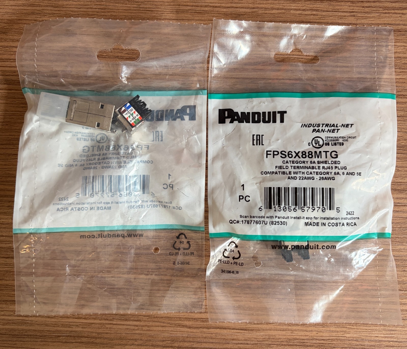 5 Pack - Panduit FPS6X88MTG RJ45 Cat 6A Shielded Field Term Plug 22-26 AWG