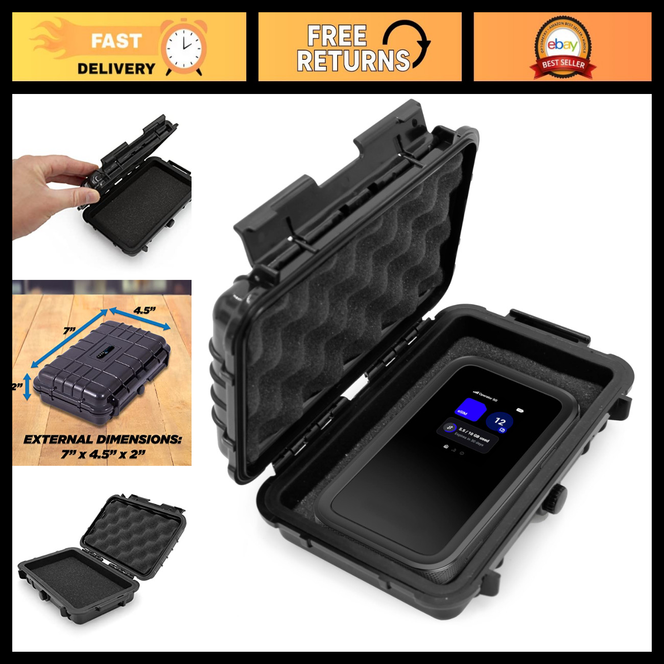 Portable Waterproof Hard Case for NETGEAR Nighthawk 5G Mobile Hotspot M7 - Padde