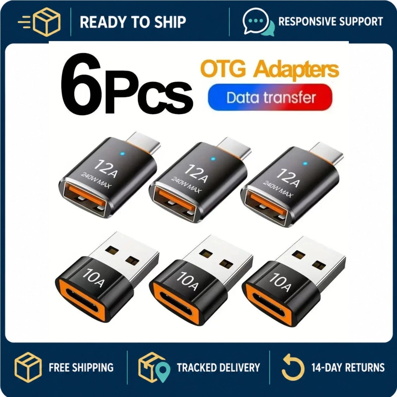 USB 3.0 to USB-C OTG Adapter LED Type-C Male to USB-A Female Converter