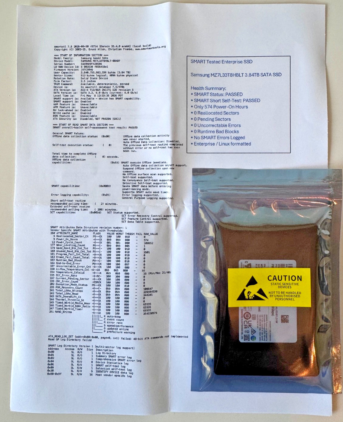 Samsung PM893 3.84TB 2.5" SATA III Enterprise SSD - Tested - SMART Passed