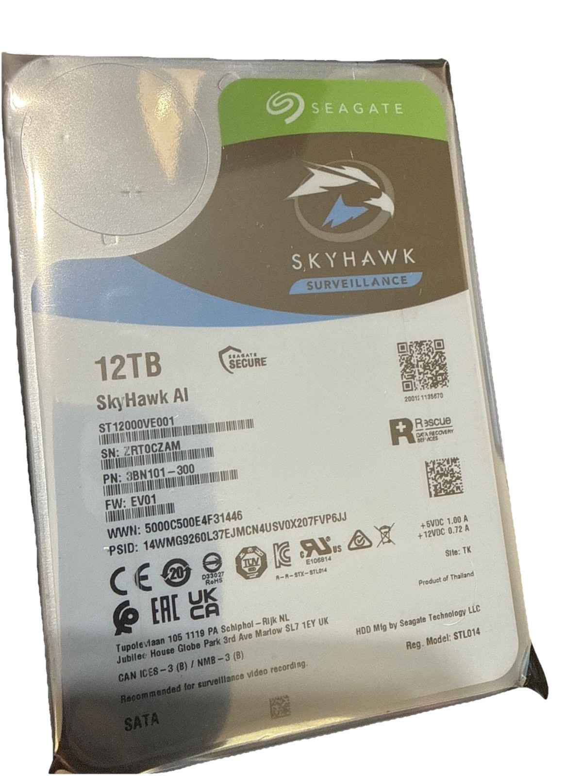 Seagate Skyhawks Al ST12000VE001 12TB 7200RPM SATA 6/Gb/s 256 MB 3.5 HDD