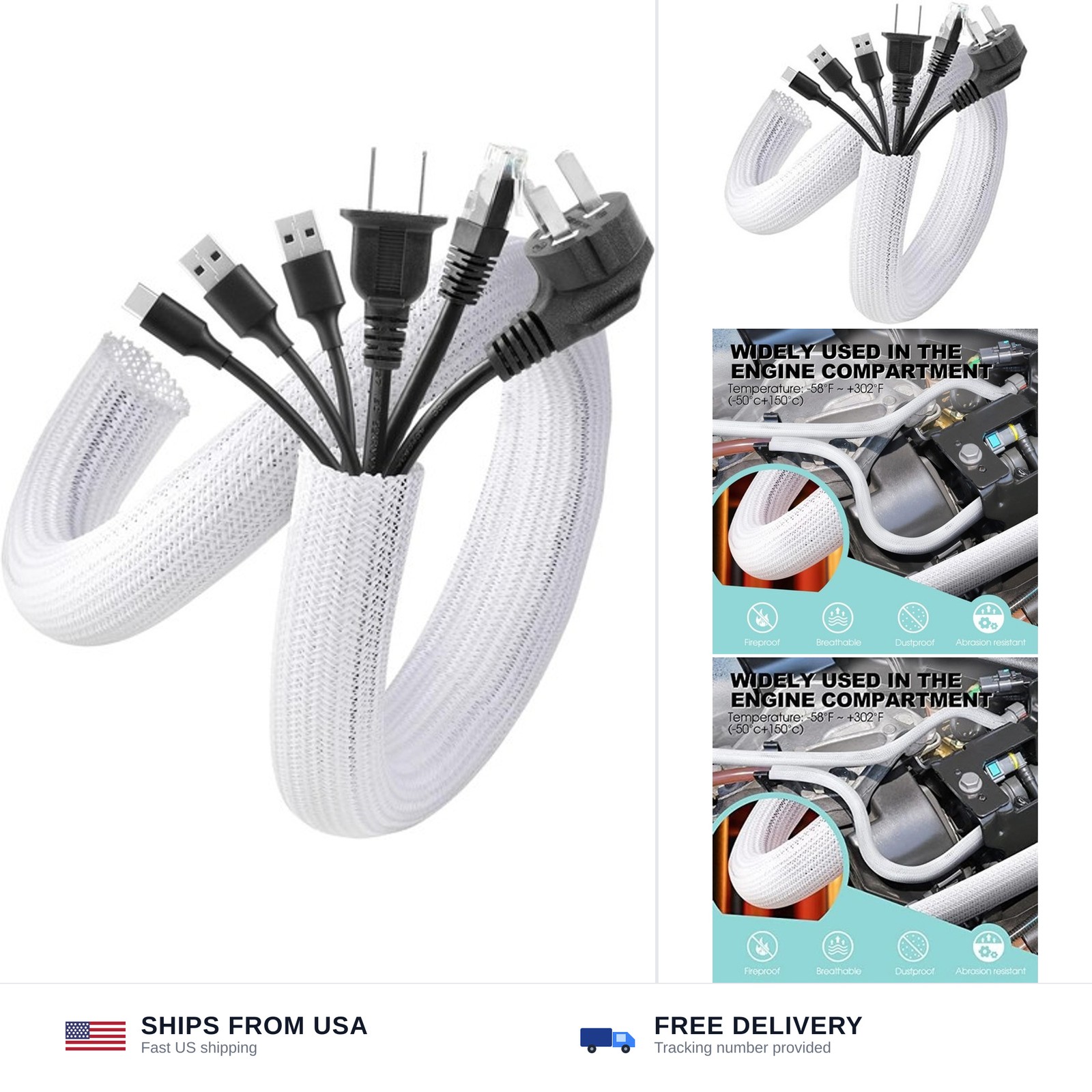 AGPTEK White Cable Sleeve, 2 Pack 5ft - 1.2 Inch Cable Management, Desk Cord ...