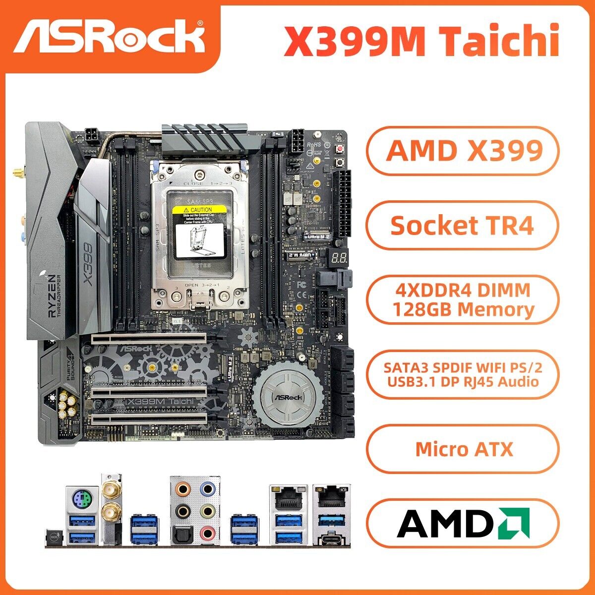 ASRock X399M Taichi Motherboard M-ATX AMD X399 Socket TR4 DDR4 SATA3 SPDIF WIFI