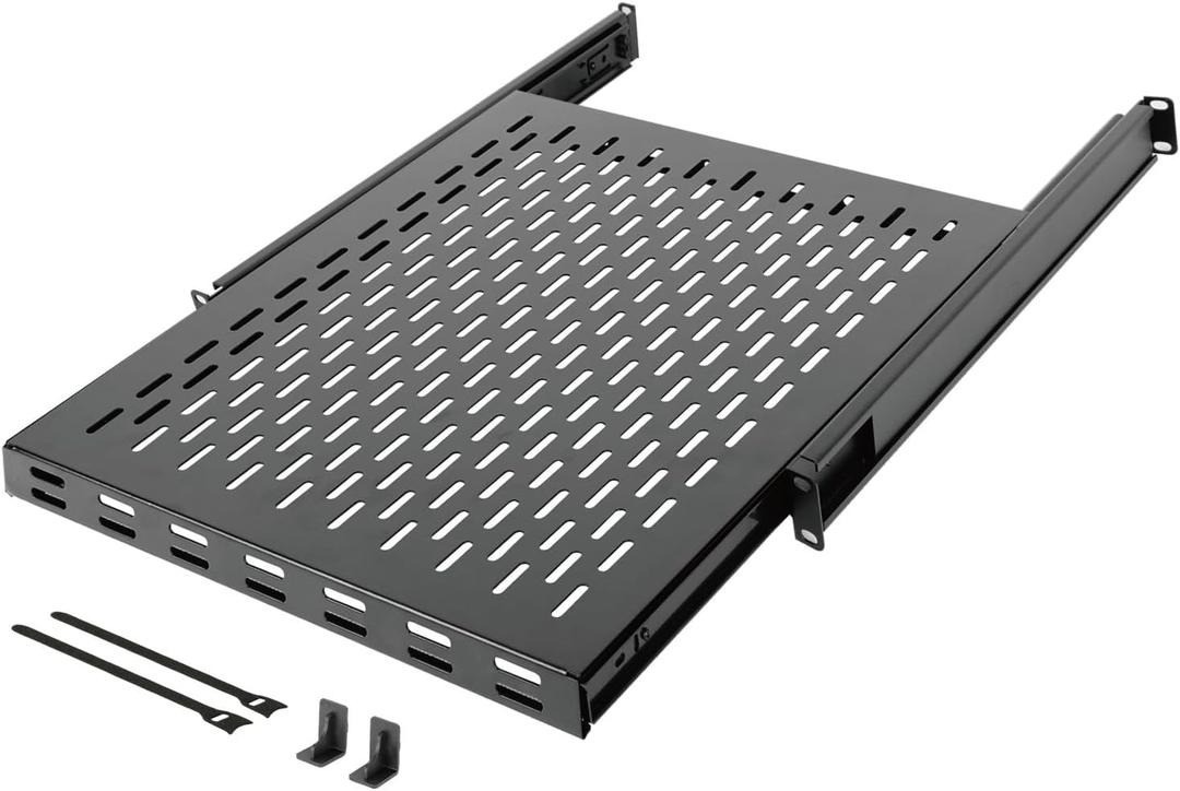 Tecmojo 1U Sliding Rack Shelf,4-Post Vented 21.7-35.4" Depth, Black