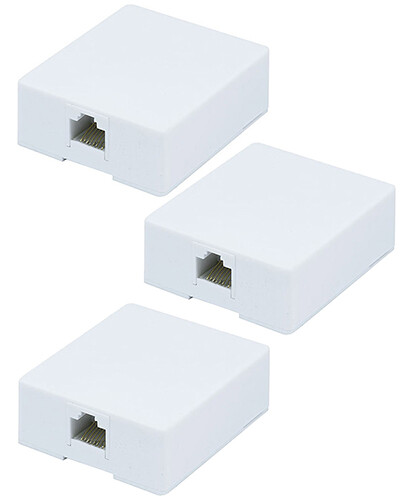 3x 1 port 8P8C RJ45 Cat5e Cat6 Network Cable Wall Surface Mount Box Adhesive