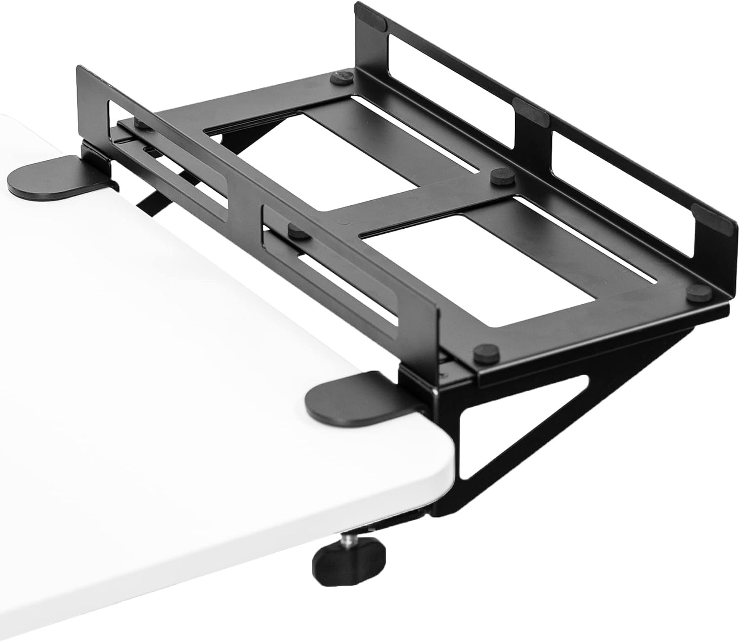 Clamp-on Adjustable Deskside Gaming PC Holder with Wall Mounting Option
