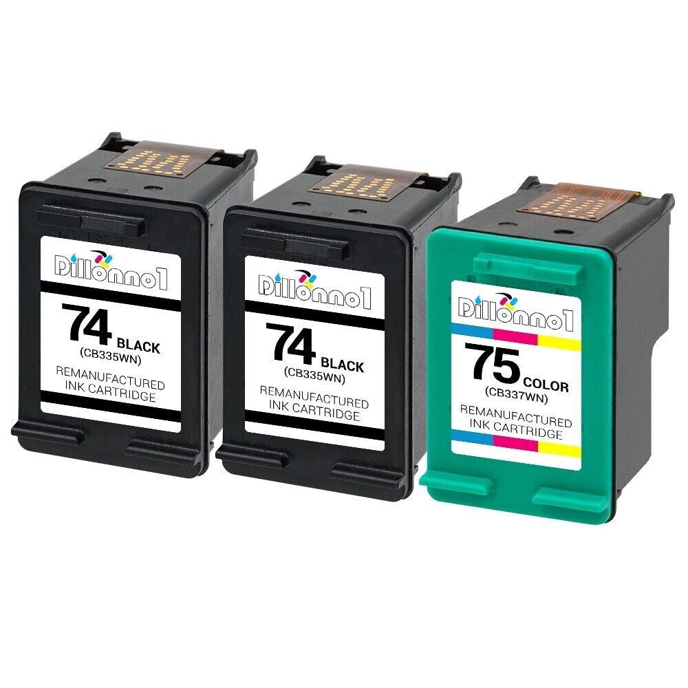 3Pk #74 75 Black/Color Ink for HP Photosmart C4575 C4583 C4588 C5200 C5225 C5240