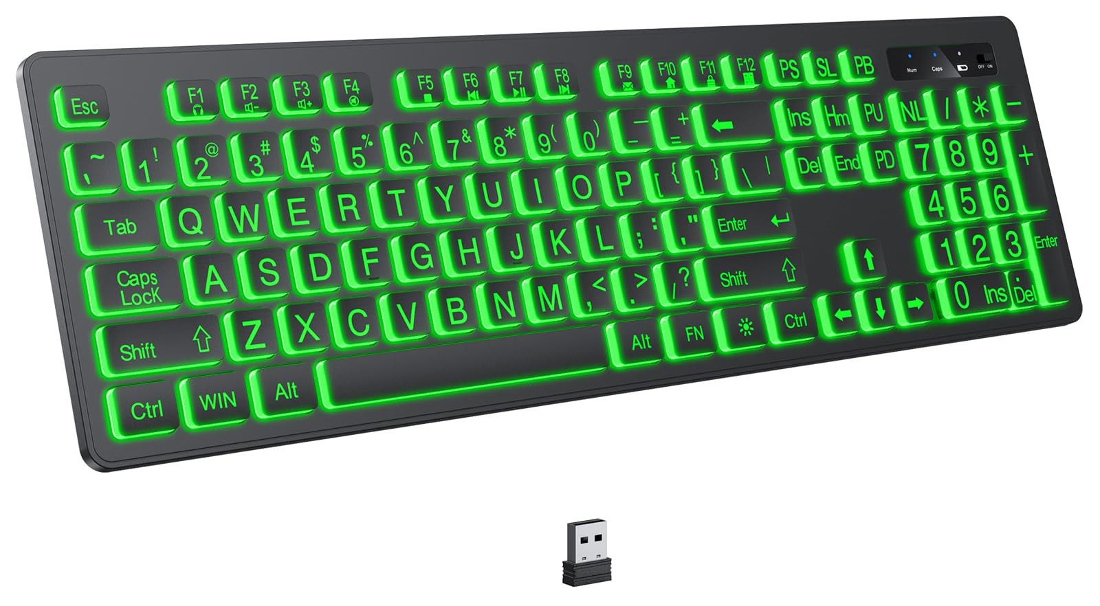 KOPJIPPOM Large Print Backlit Wireless Keyboard, 2.4G print, Black 