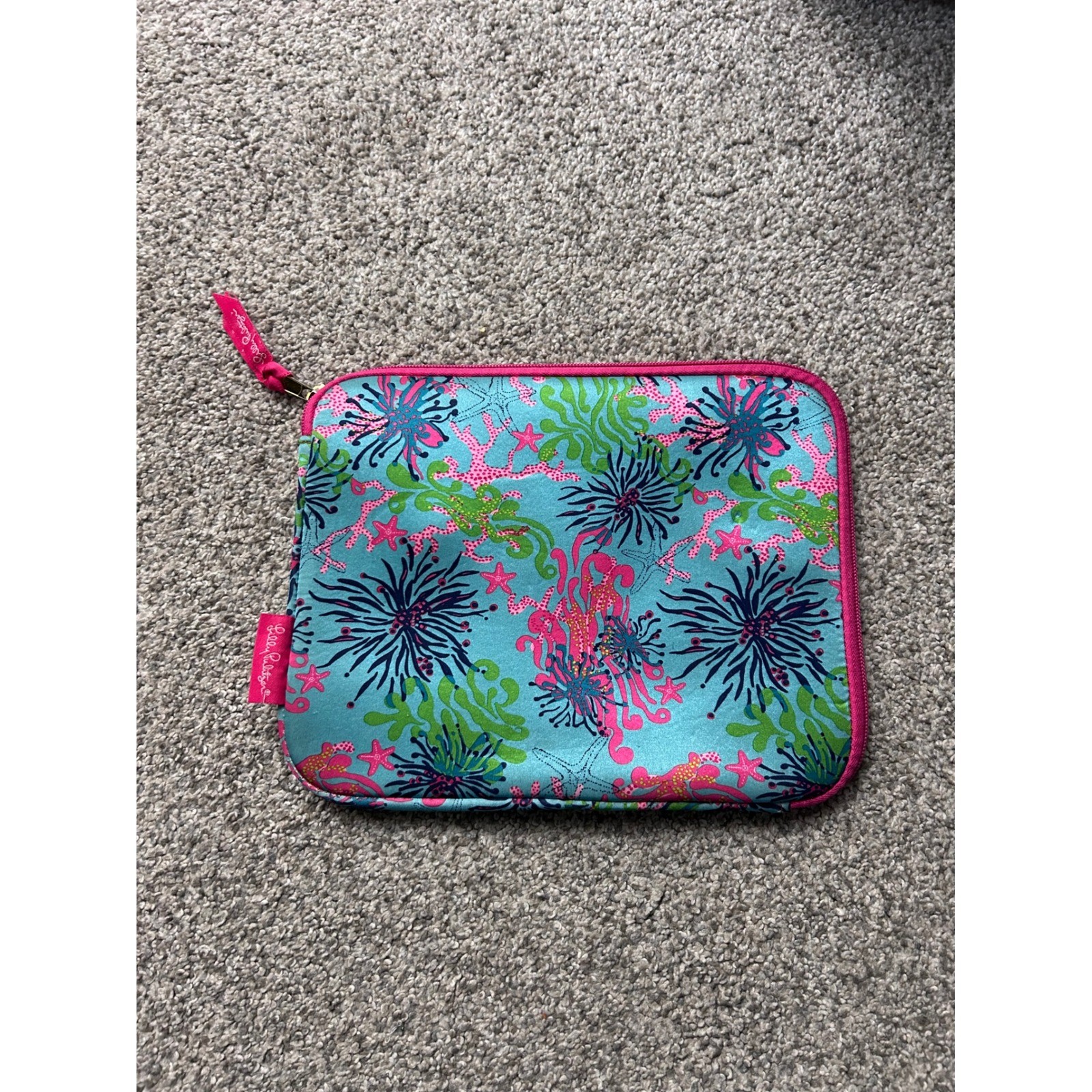 Lilly Pulitzer Neoprene Tablet Sleeve Blue Pink Coral Sea Life Padded Case 10.5