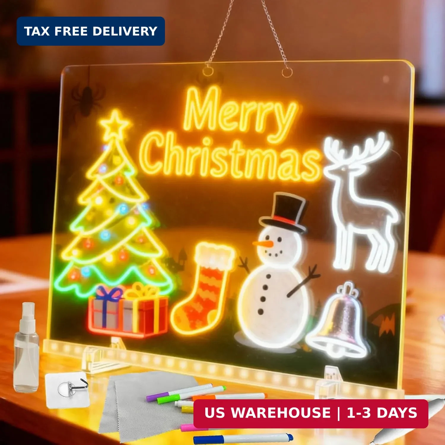 Large LED Drawing Board for Kids (13.7"x10") - 7-Color Glowing Doodle & Writing