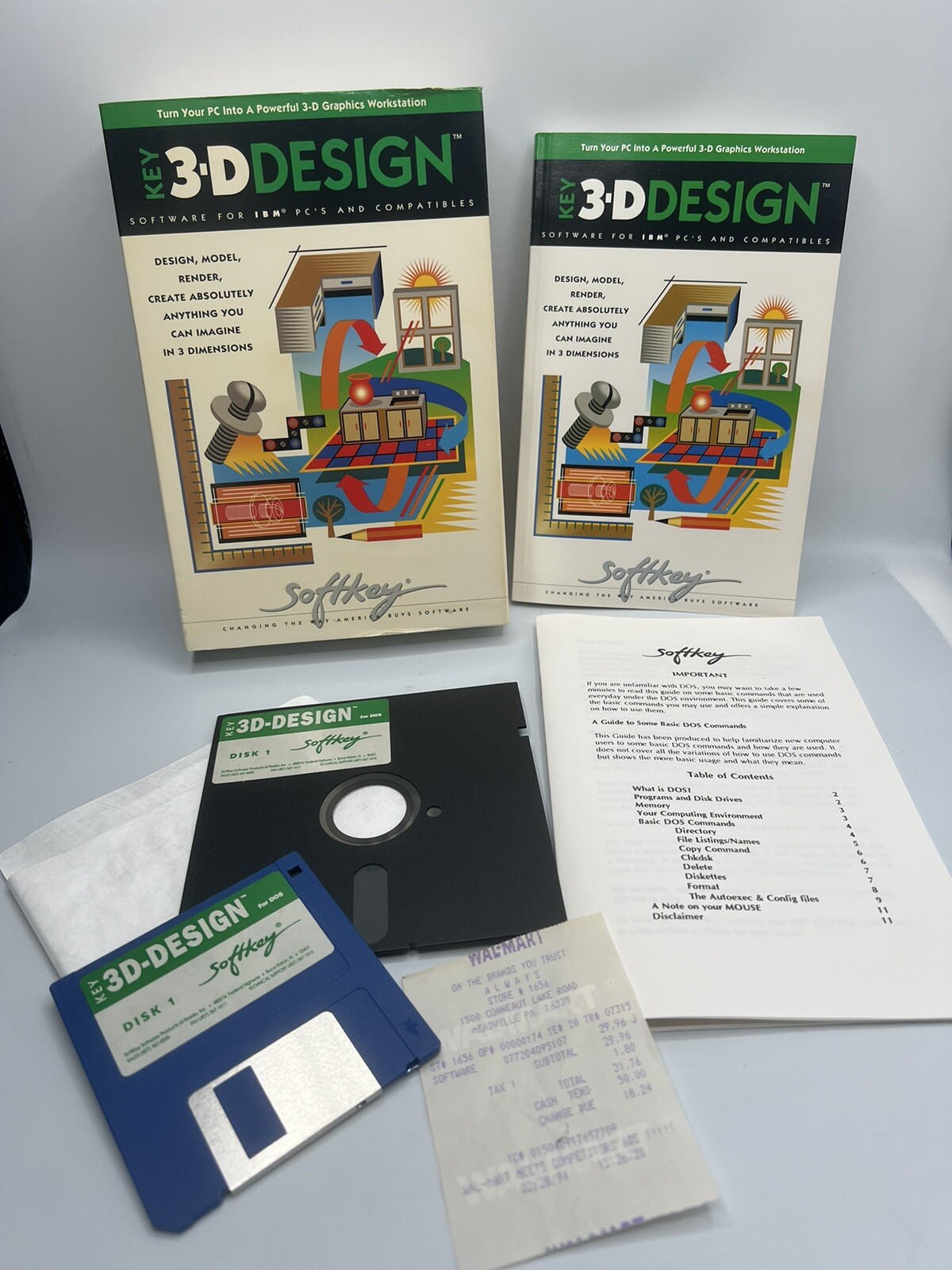 Vintage Key 3-D Design Softkey Software Version 1.0 IBM PC 90s