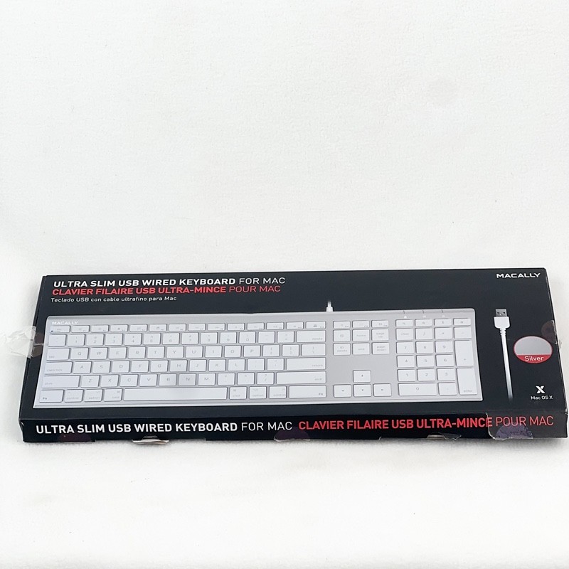 Macally Ultra Slim Full Size USB Wired Keyboard for Mac with Number Pad White