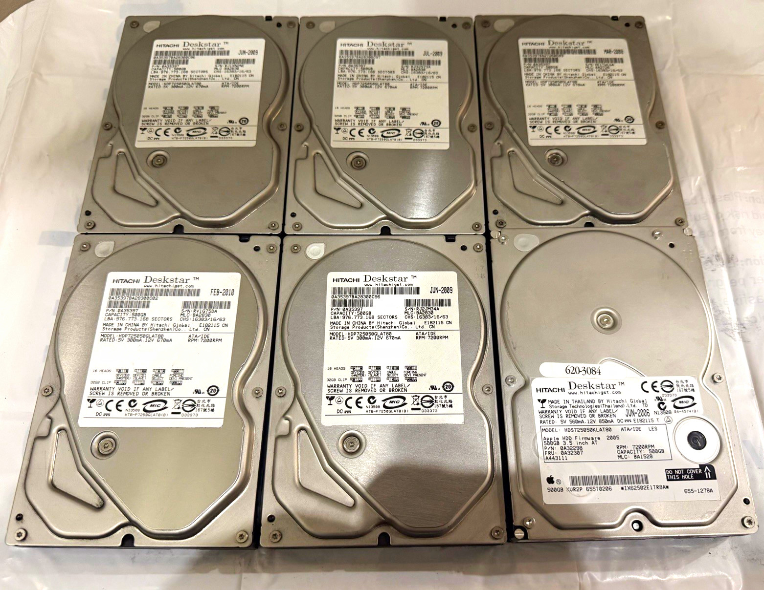 Lot of 6 Hitachi Deskstar 500GB 3.5 IDE/ATA 7200RPM 16MB HDD 