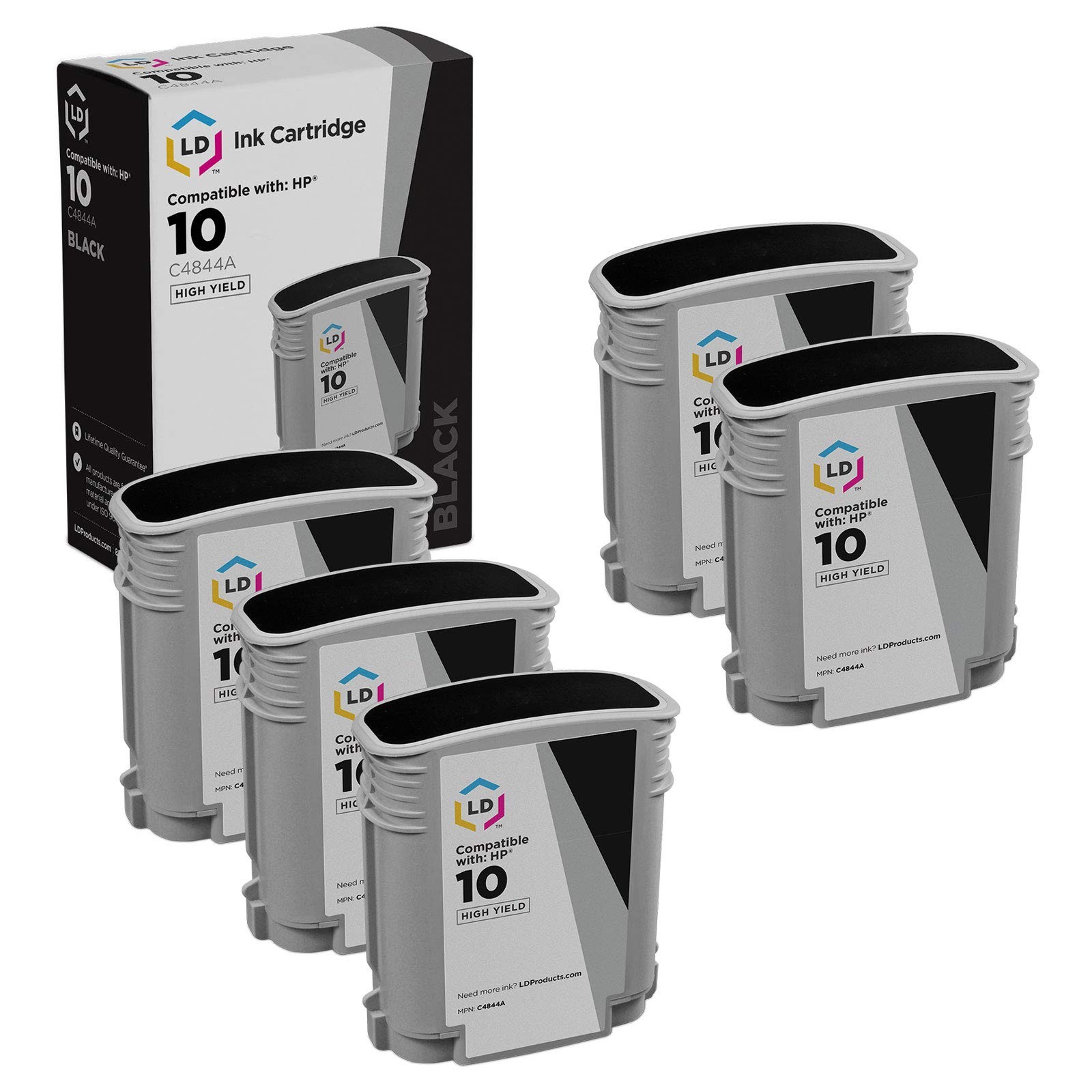 LD Products Replacement for HP 10 / C4844A 5PK HY Black Ink Cartridges