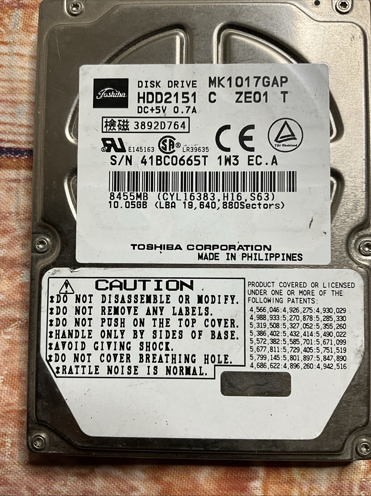 Y0SHIBA Disc Drive MK1017GAP HDD2151 C ZE01 T 