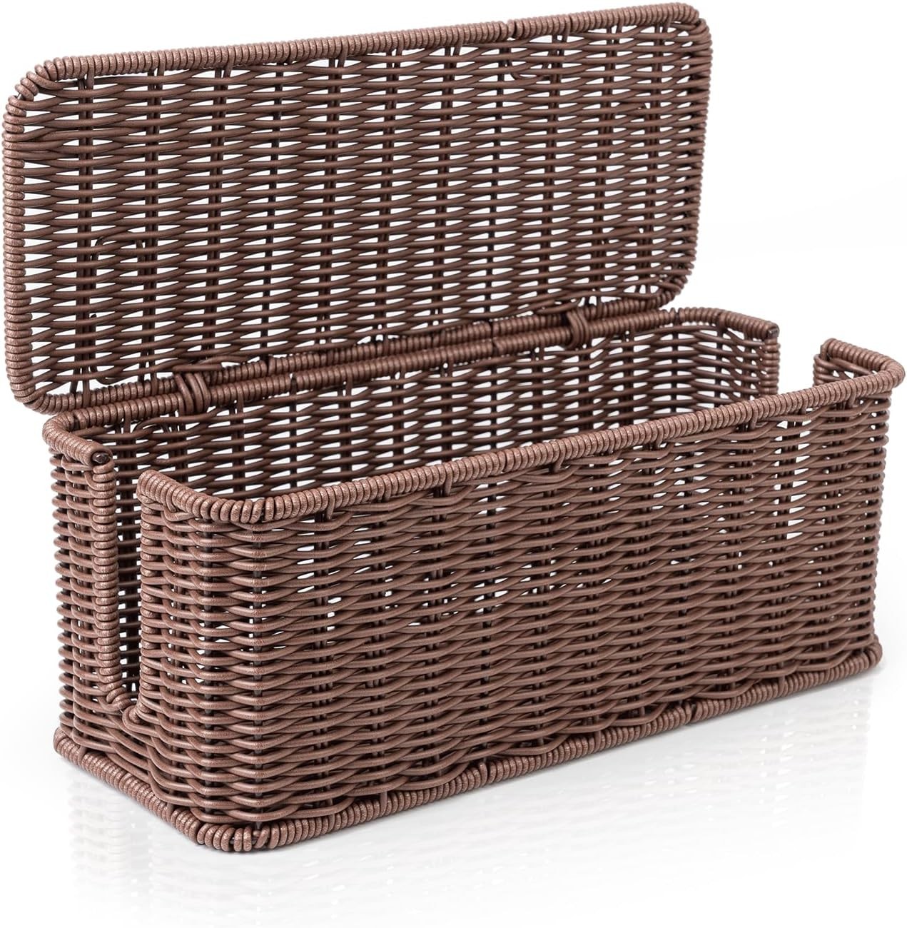 Handmade Rattan Cable Organizer Box with Slots for Power Strip