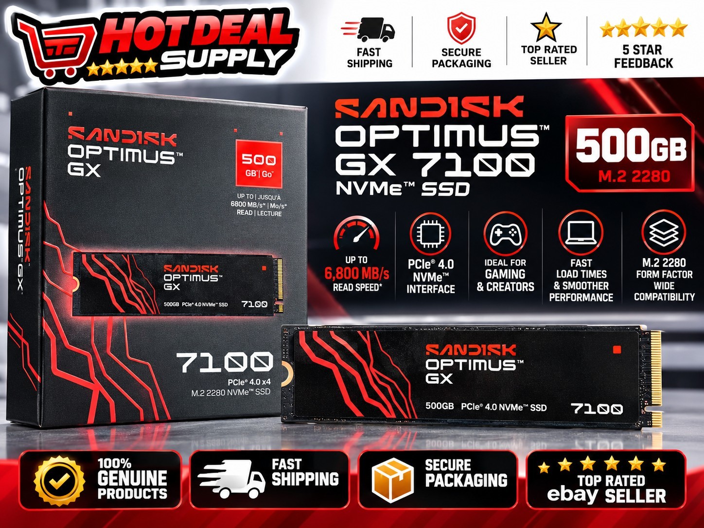 SanDisk Optimus 5100 1TB NVMe M.2 2280 PCIe 4.0 x4 SSD 7100MB/s