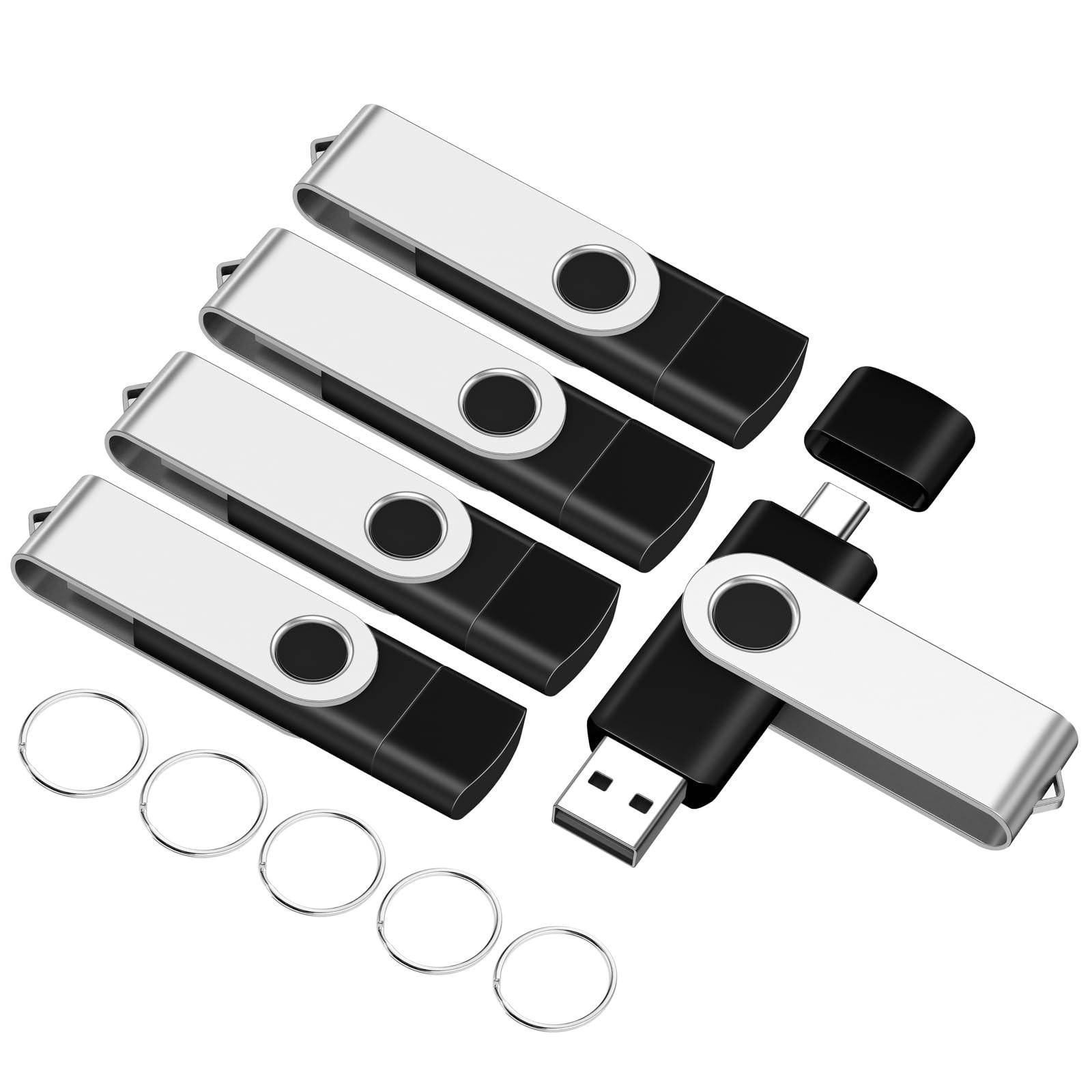 4GB 5-Pack USB2.0 Type-C Flash Drives EASTBULL FAT32 USB C Flash Drive Bulk