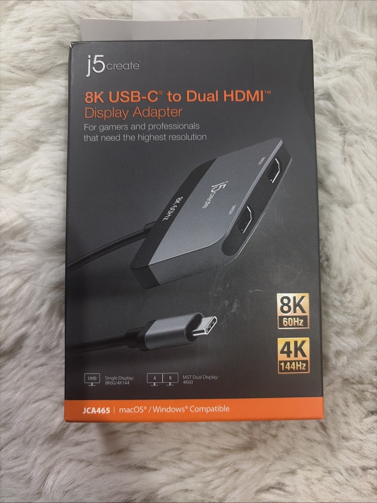J5Create JCA465 8K USB-C to Dual HDMI Display Adapter, For macOS or Windows