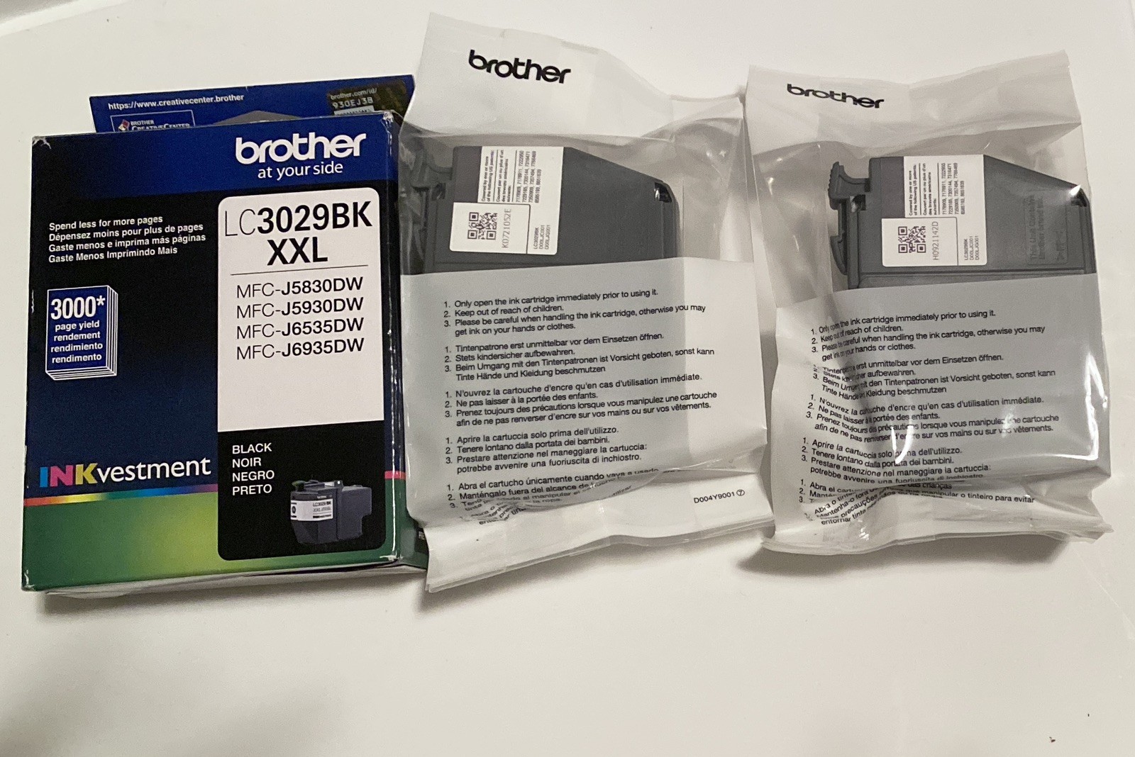 Lot of 2 Brother Inkvestment LC3029BK XXL Black Ink Cartridges New Sealed