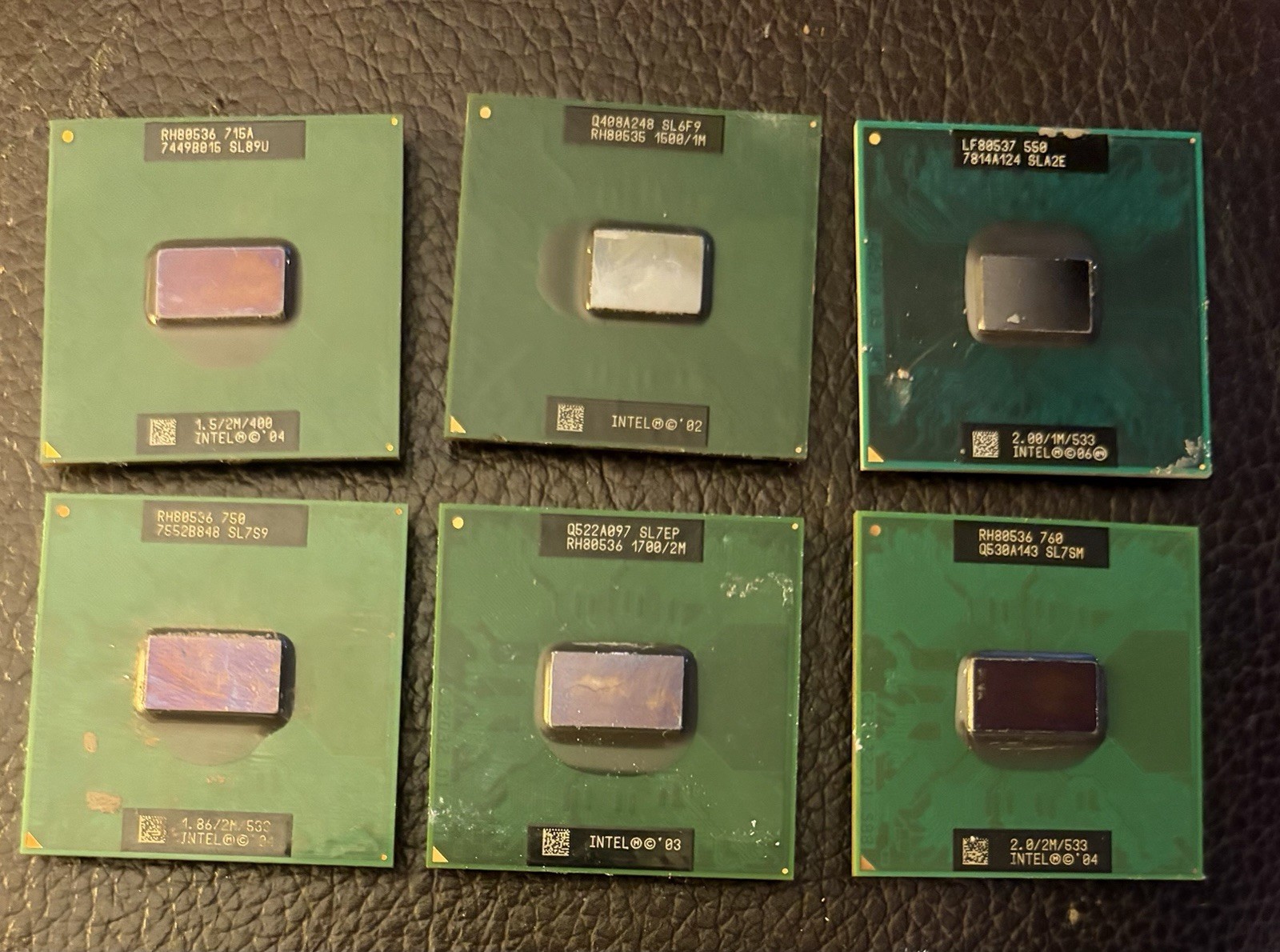 Lot Six (6) Intel Pentium M CPUs SL7SM SL7EP SL89U Sl6F9 SL7S9 SLA2E Gold Scrap
