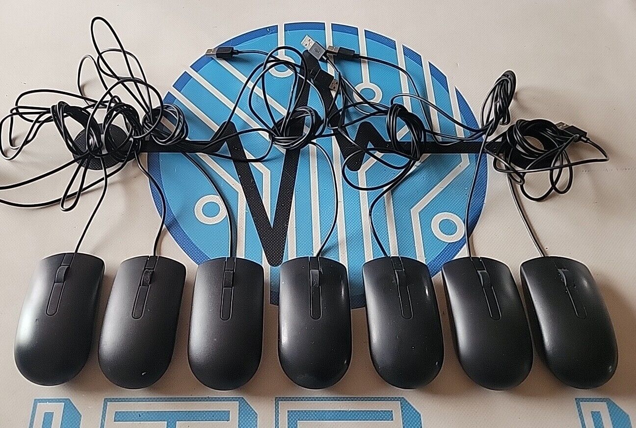 Lot of 7 Black Dell Premium USB Optical Scroll Wheel 3-Button Mouse MS116