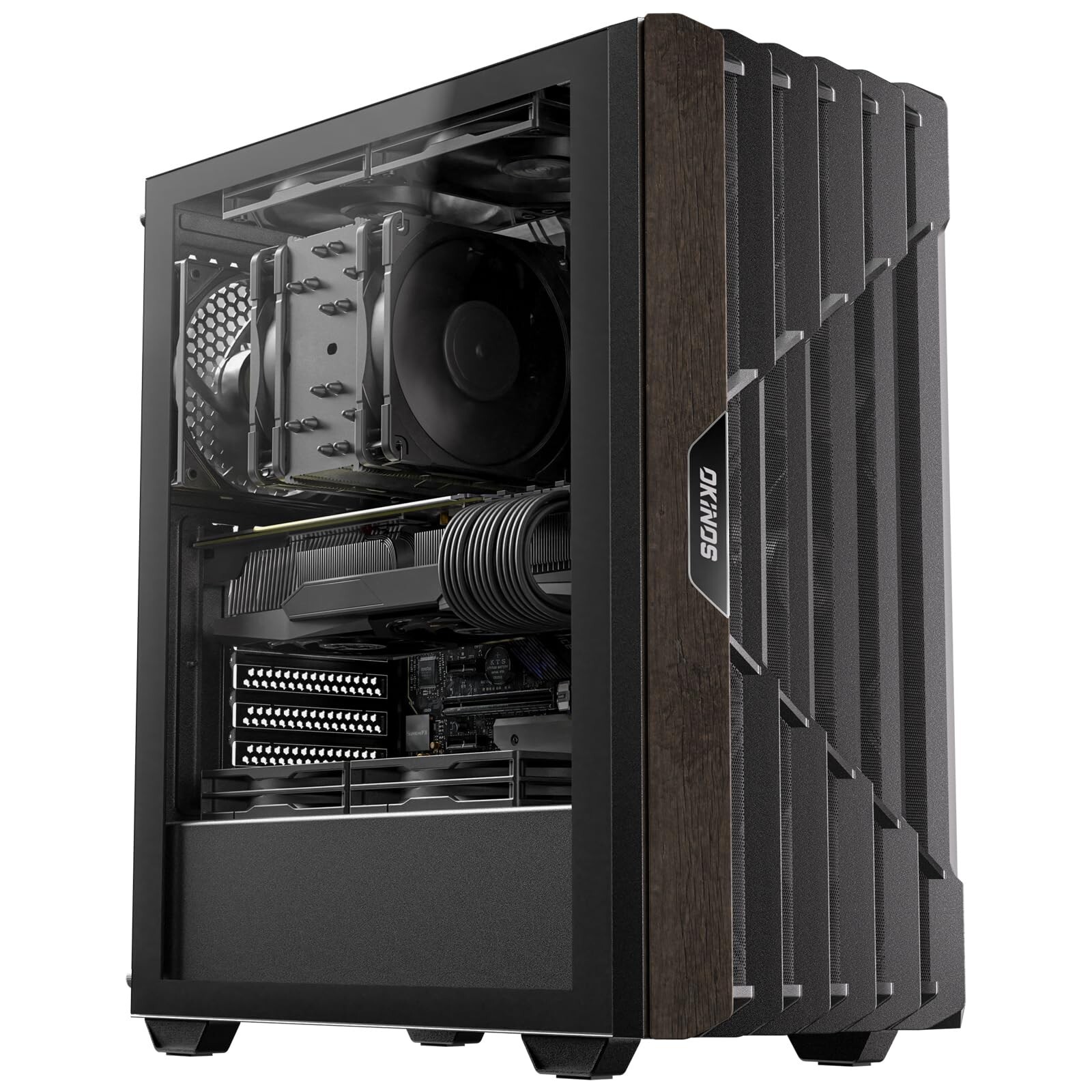 Oak Wood ATX PC Case, 4 x 120mm 3 Pin Non-PWM Case Fans Pre-Installed, Type-C...