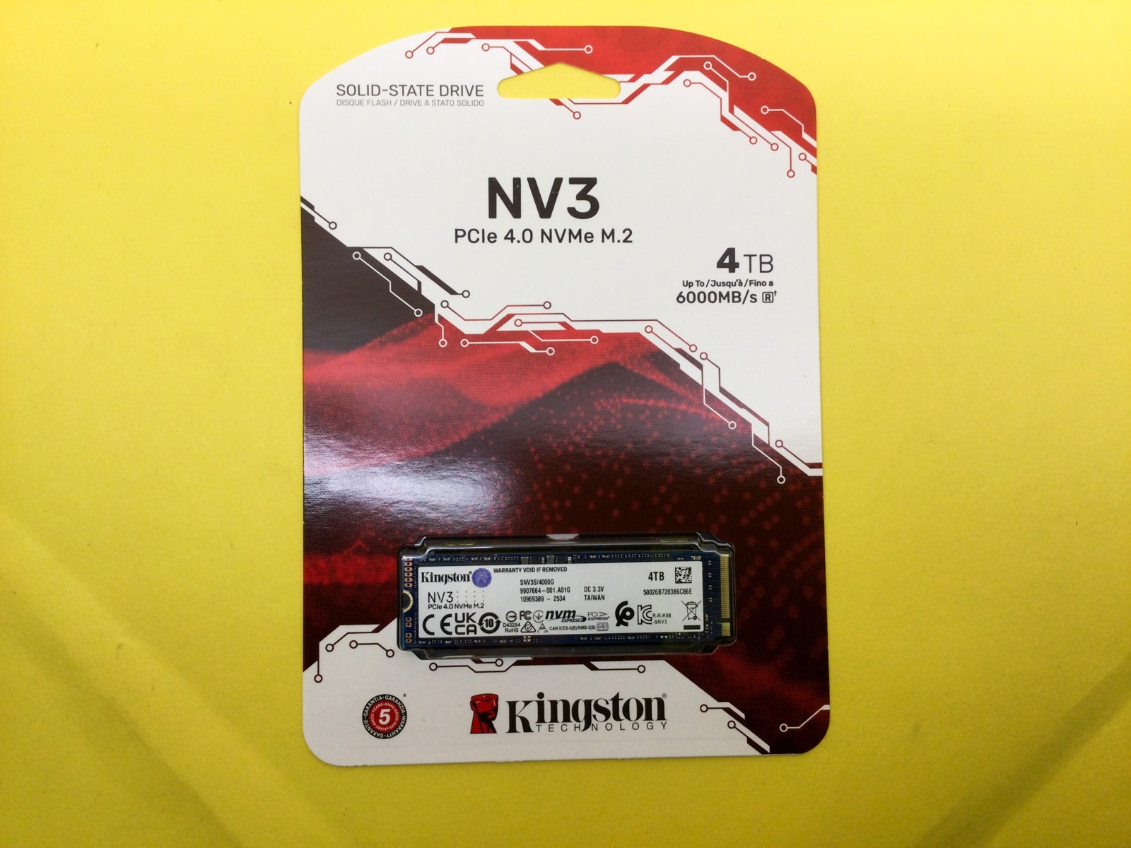 Kingston NV3 4TB PCIe 4.0 NVMe M.2 2280 SSD SNV3S/4000G New Sealed