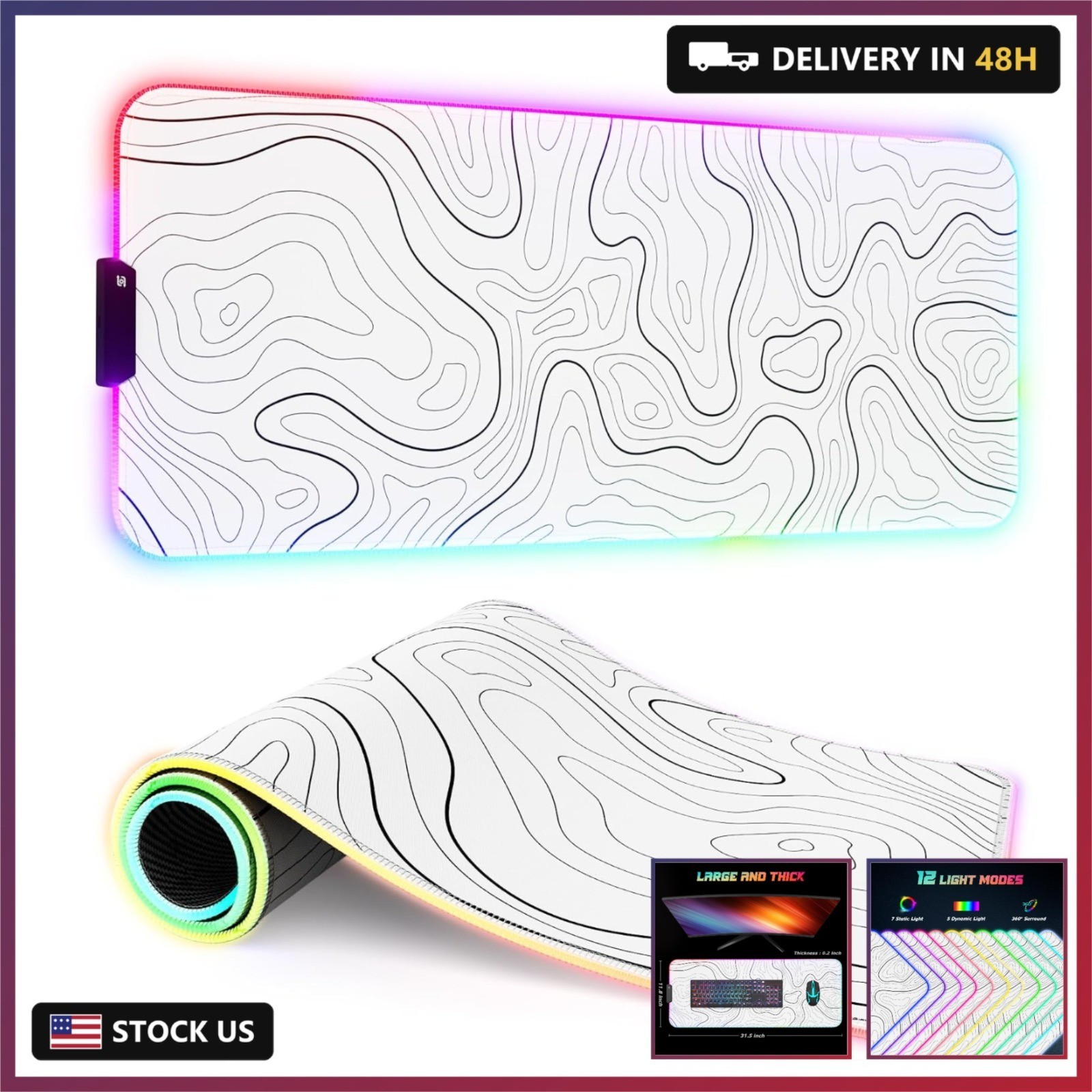 ITNRSIIET RGB Gaming Mouse Pad, Full Desk XL Extended Large Gaming Mousepad, 12
