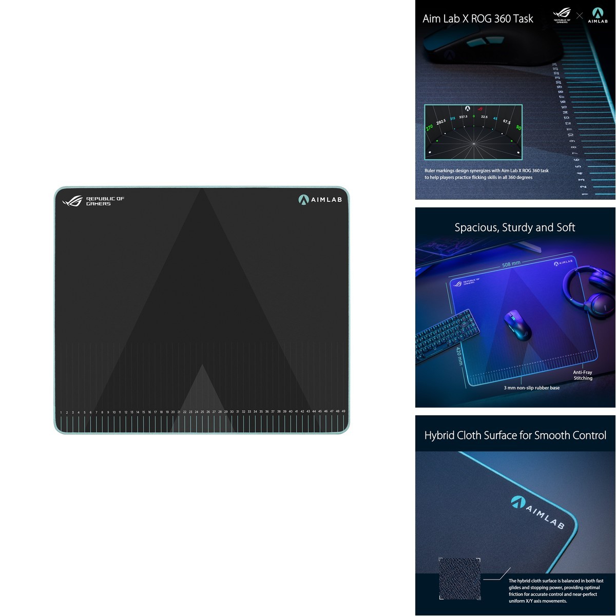ASUS ROG Hone Ace Aim Lab Edition Gaming Mouse Pad 19.9x16.5 Black