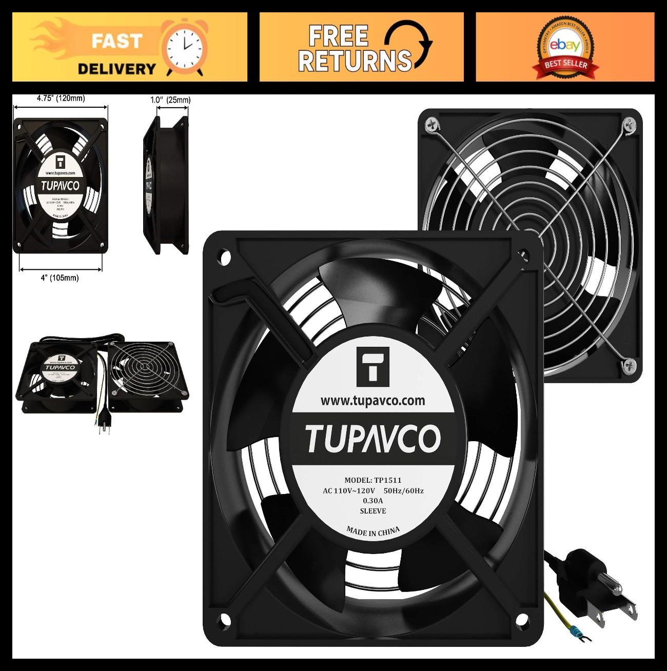 Dual 120mm Network Cabinet Fans Kit - High Performance Cooling, 110CFM, Rackmoun