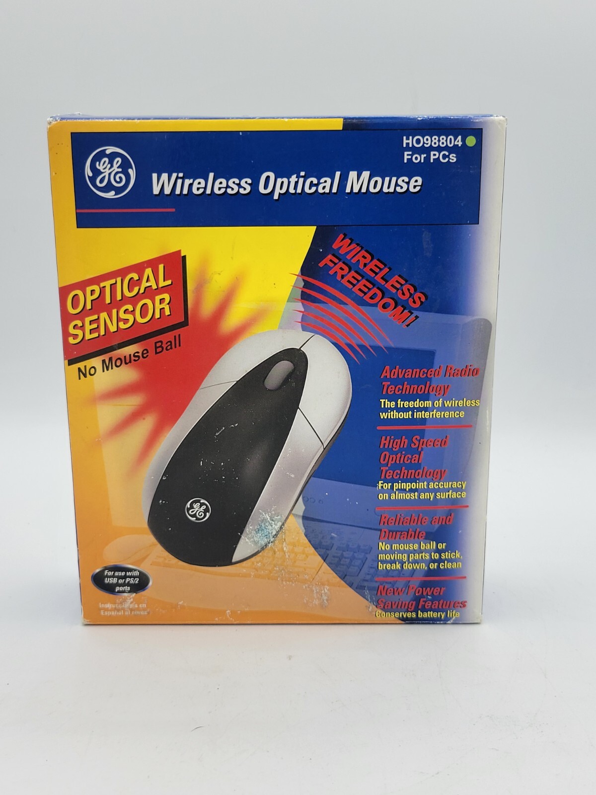GE Vintage Wireless Optical Mouse + Receiver Model HO98804 OPEN BOX NOT TESTED