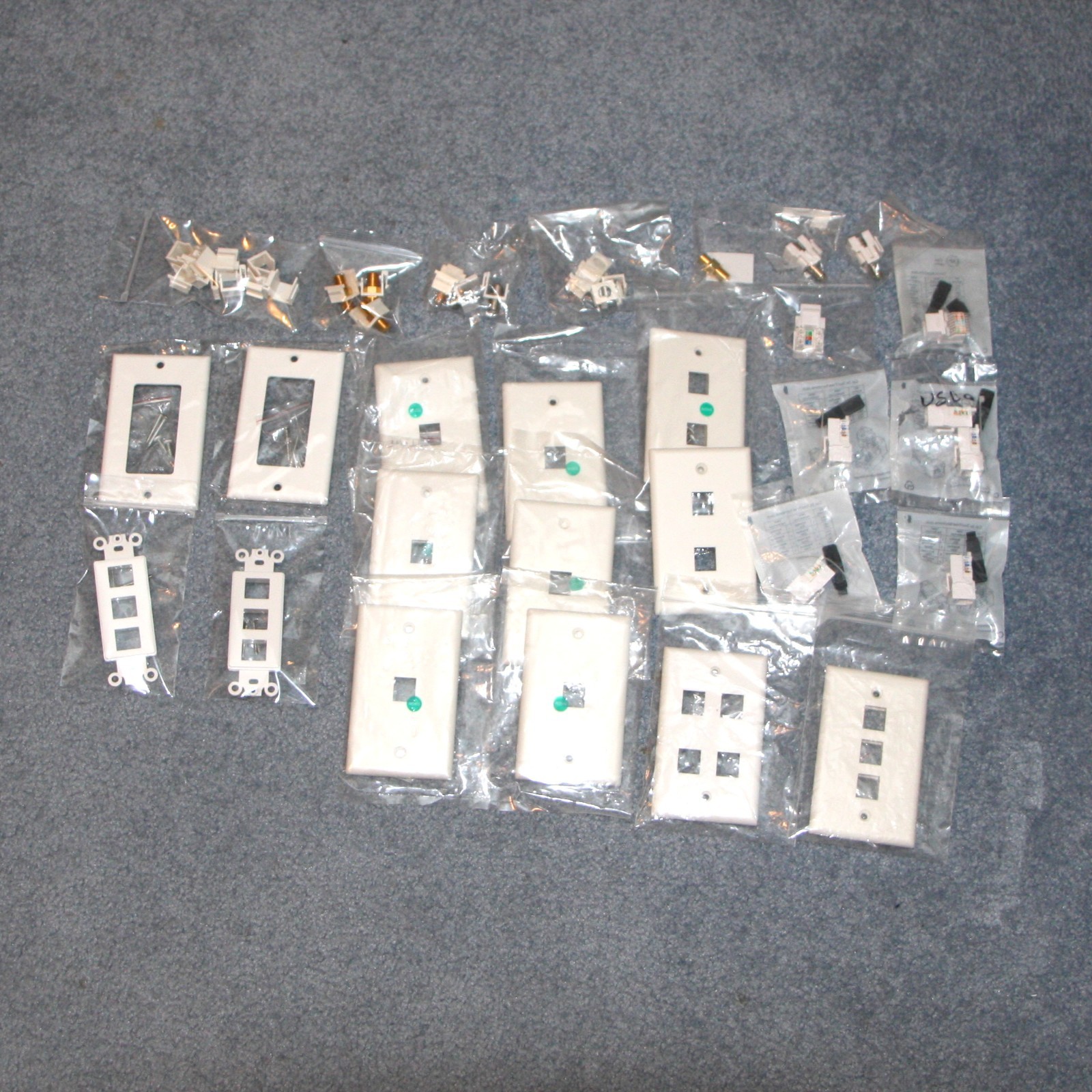 Lot of 30+ Keystone wall plates, RJ45, F Type, misc parts, White, most NEW