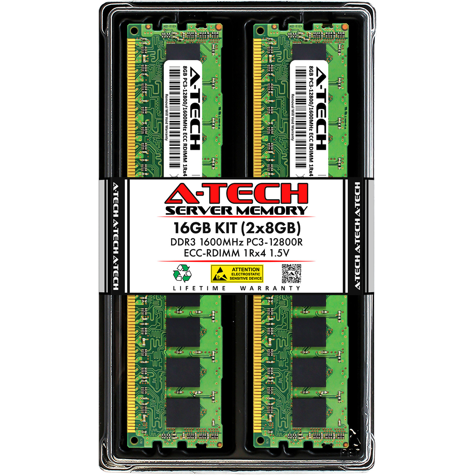 A-Tech 16GB 2x 8GB 1Rx4 PC3-12800R DDR3 1600MHz ECC RDIMM REG Server Memory RAM