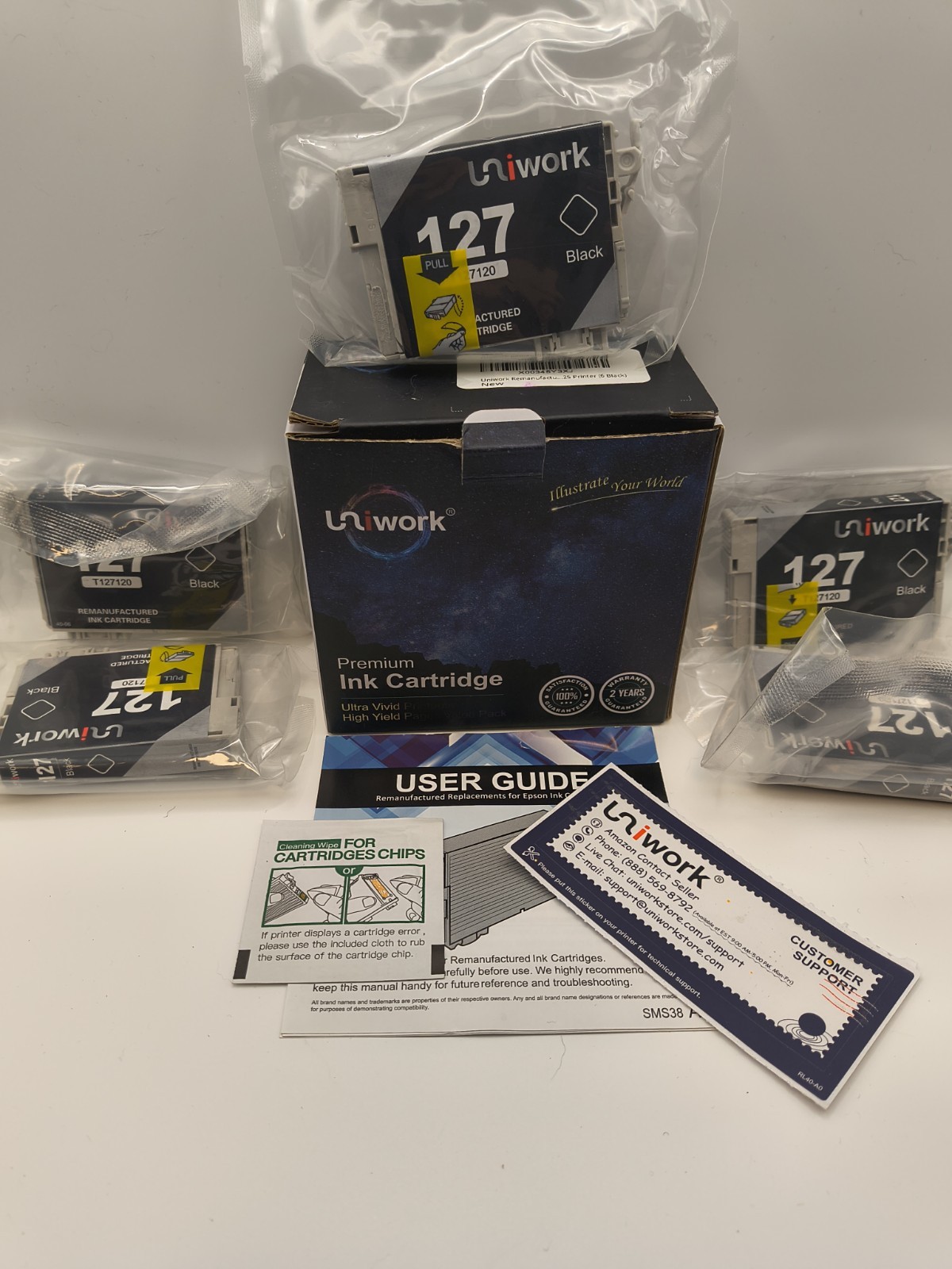 Uniwork Premium 127 Ink Cartridge Black 5 Pack Open Box 