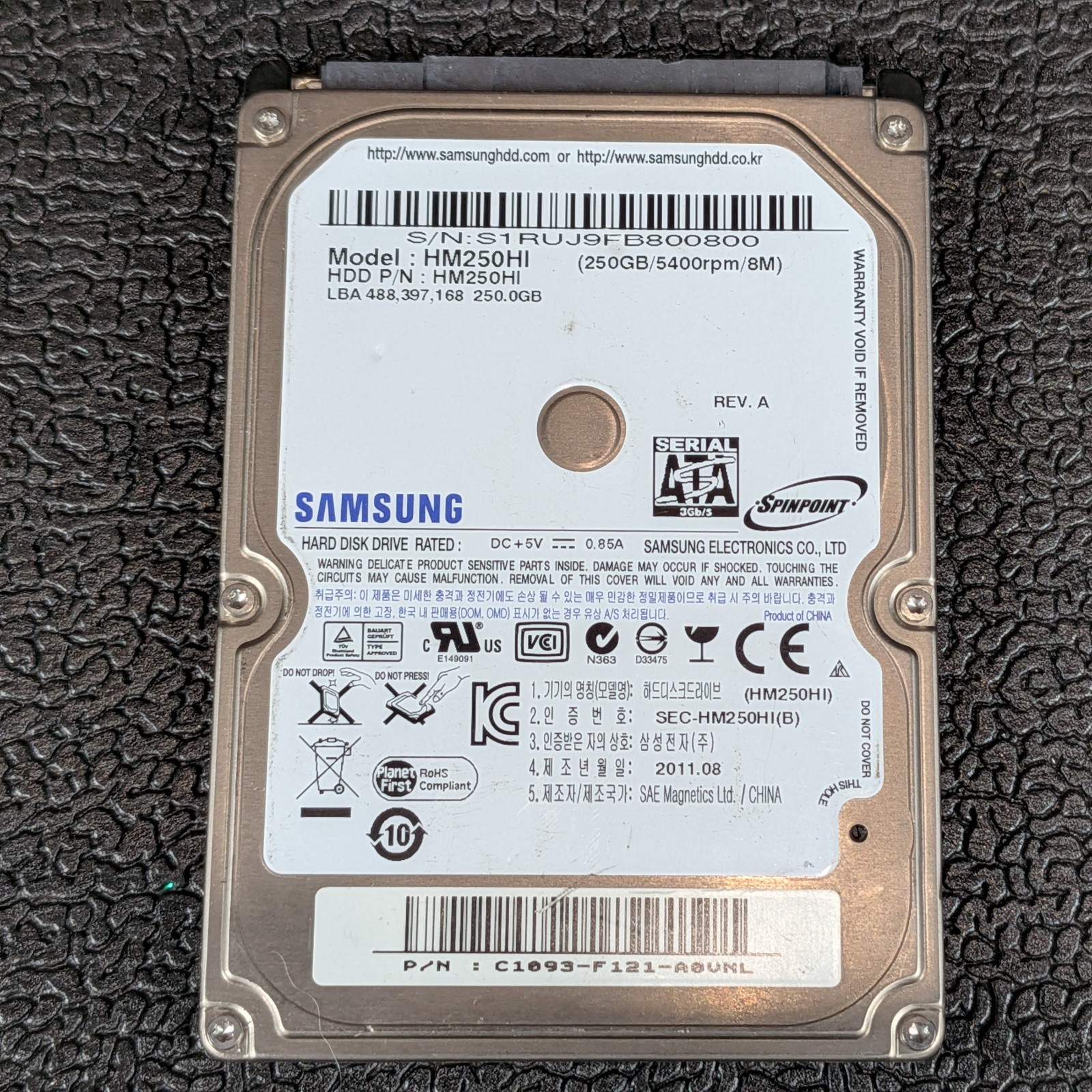 Samsung Spinpoint M7 250GB 2.5" SATA Hard Drive - HM250HI - TESTED