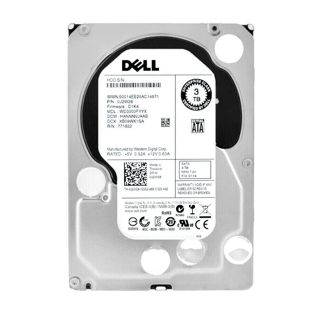 Dell WD RE4 3TB 7.2K SATA 3Gb/s 3.5" LFF Enterprise HDD 0J2W28 J2W28 WD3000FYYX