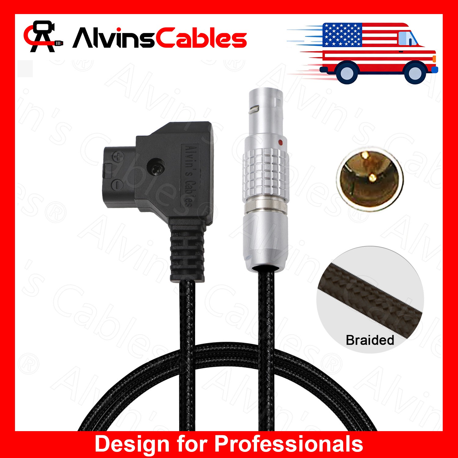Flexible 2 Pin Male to D-tap Power Cable for SmallHD Monitor Vaxis 60cm|23.6inch