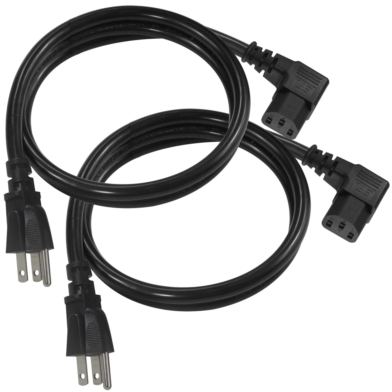 2 PCS 3 Ft 90 Degree Monitor Power Cord NEMA 5-15P to Right Angle C13 PC