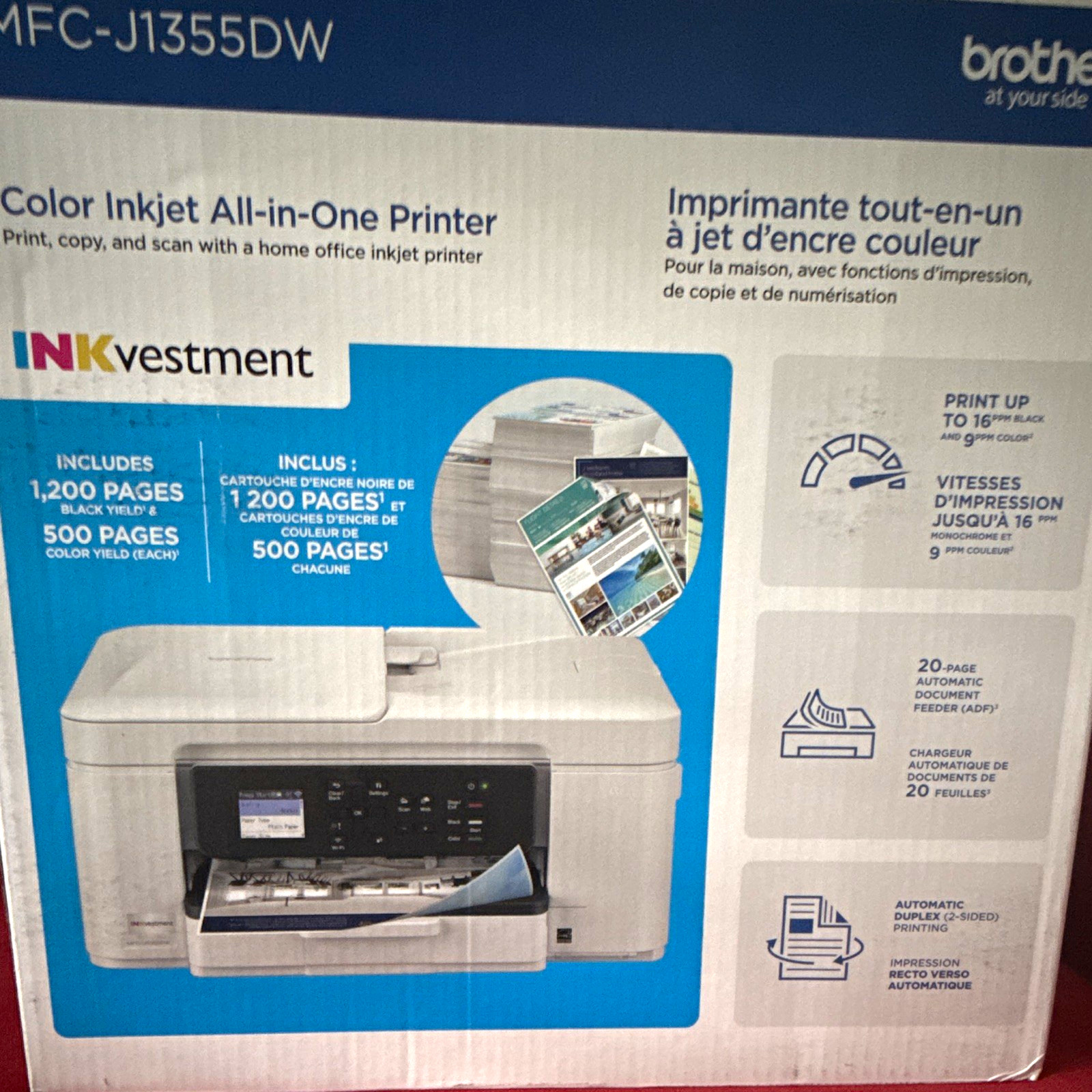 Brother INKvestment MFC-J1355DW Color Inkjet All-in-One Duplex Wi-Fi Direct