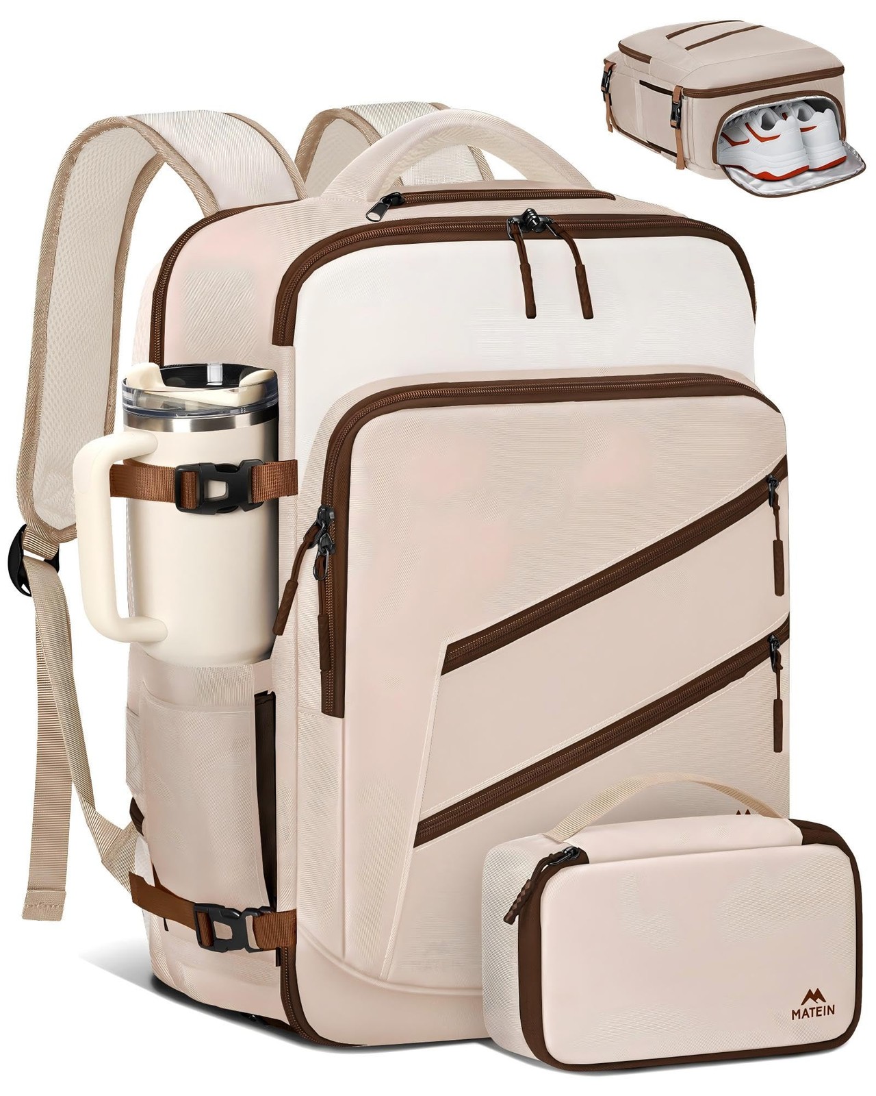 MATEIN Personal Item Travel Backpack Carry On Bag 17.2x13.5x7" Khaki Large