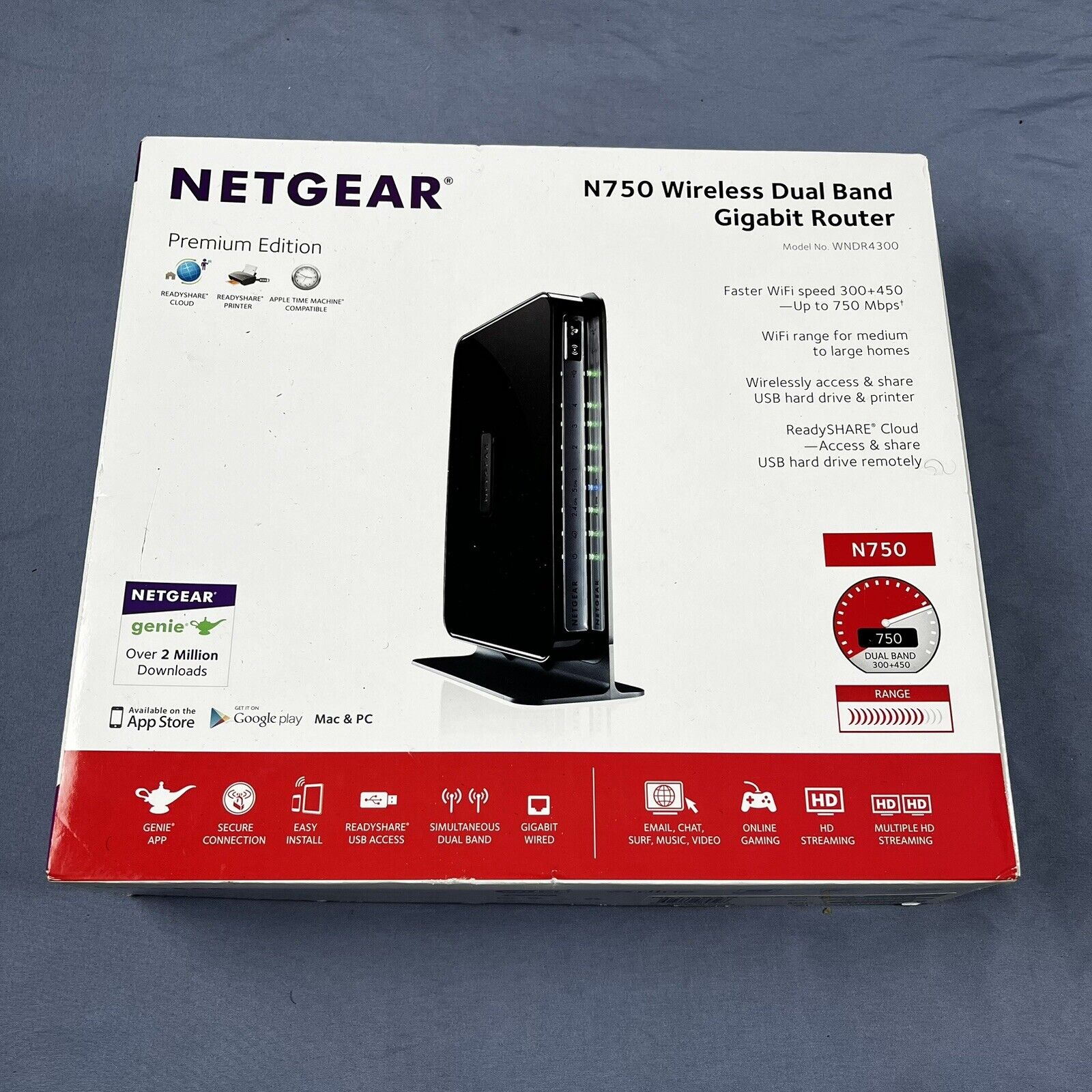 NETGEAR N750 WiFi 300+450Mbps Dual Band Gigabit Router (WNDR4300)