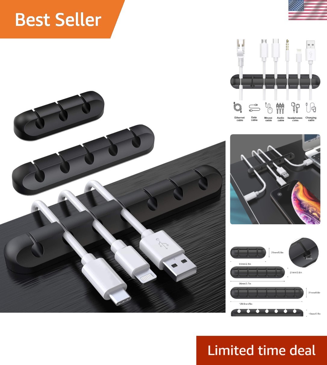 Elegant 3-Pack Silicone Cable Holder Clips - Ultimate Cord Organizer Solution