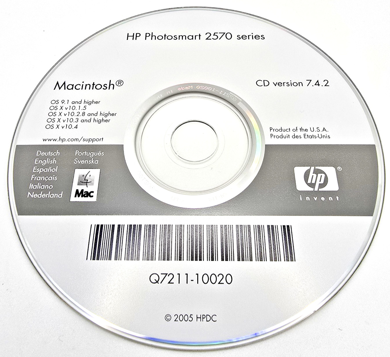 HP Photosmart 2570 Series Printer Driver Install Disc Macintosh Mac CD 7.4.2