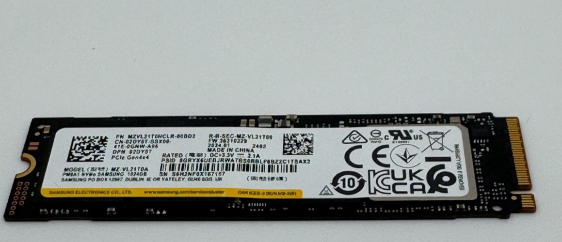Samsung PM9A1 1TB M.2 NVMe PCIe Internal SSD MZ-VL21T00 1TB 100% Health